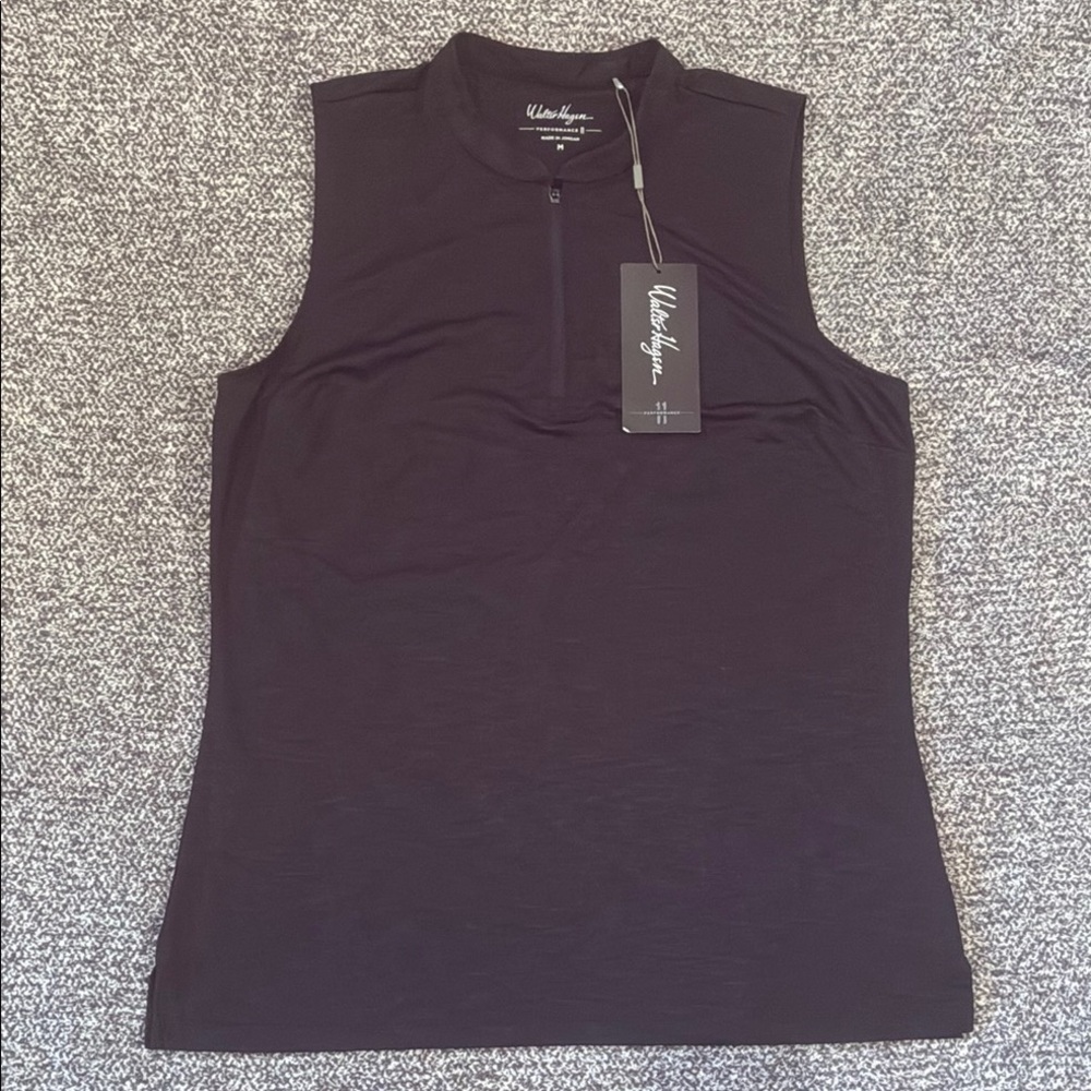 Walter Hagen Sleeveless Mock Neck Half-Zip Tank Top in Plum
